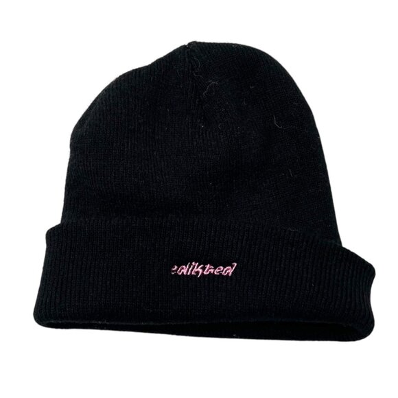 Edikted Embroidered Black Cuffed Ribbed Knit Beanie Hat - Picture 1 of 3